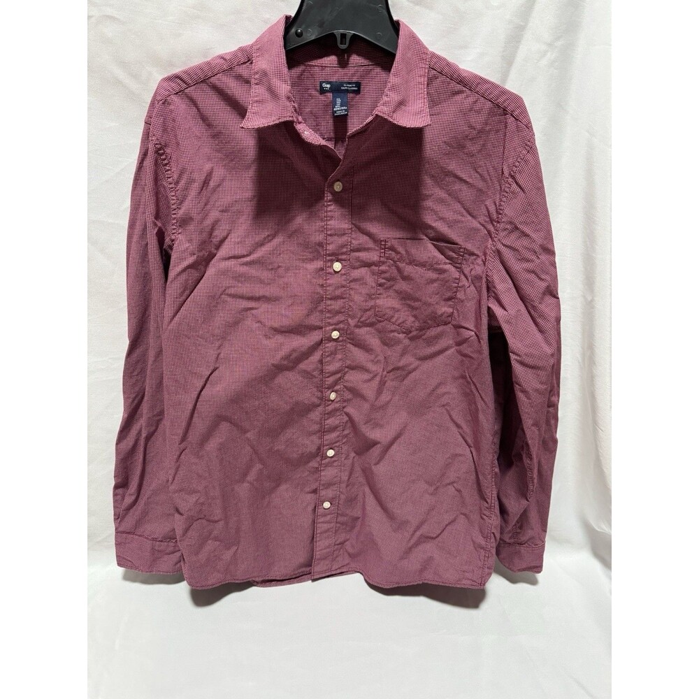 GAP Men's Size L Red White Plaid Long Sleeve Button Down Shirt Classic Fit Cott